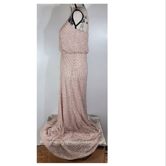 Adrianna Papell Sleeveless Beaded Formal Gown, Blush Pink, Womens Size 4 - Picture 3 of 9
